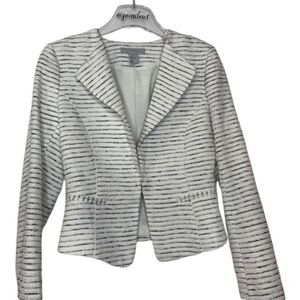 H&M Lined White Gray Stripes Lightweight Collared Jacket Blazer Size 6